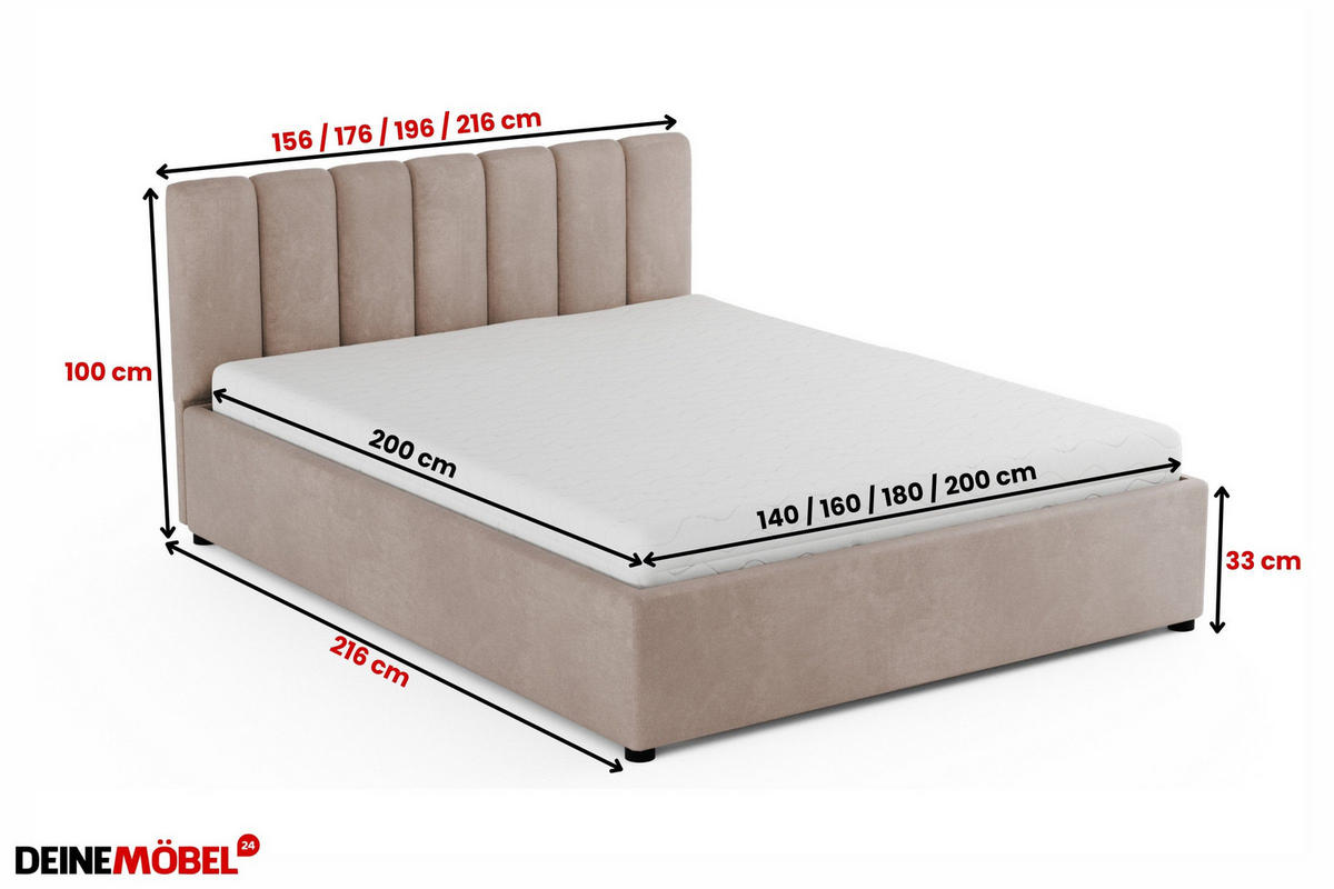 POLSTERBETT VIANA 200/200 in Velours Beige - Beige, Holz/Holzwerkstoff (200/200cm) - Deine Möbel 24