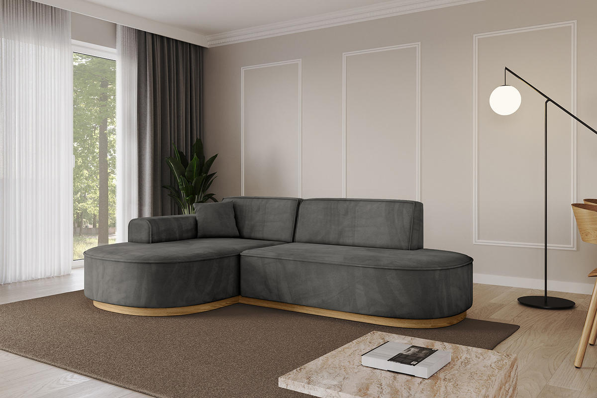 ECKSOFA Ottomane Links MARI-L1-v2 - 243x171x83 cm Dunkelgrau Velours - Dunkelgrau, Holzwerkstoff/Textil (243/171cm) - ALTDECOR