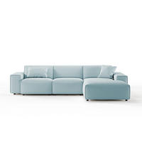 ECKSOFA RANI Hellblau Cord - Schwarz/Hellblau, Kunststoff/Textil (299/189cm) - KAWOLA