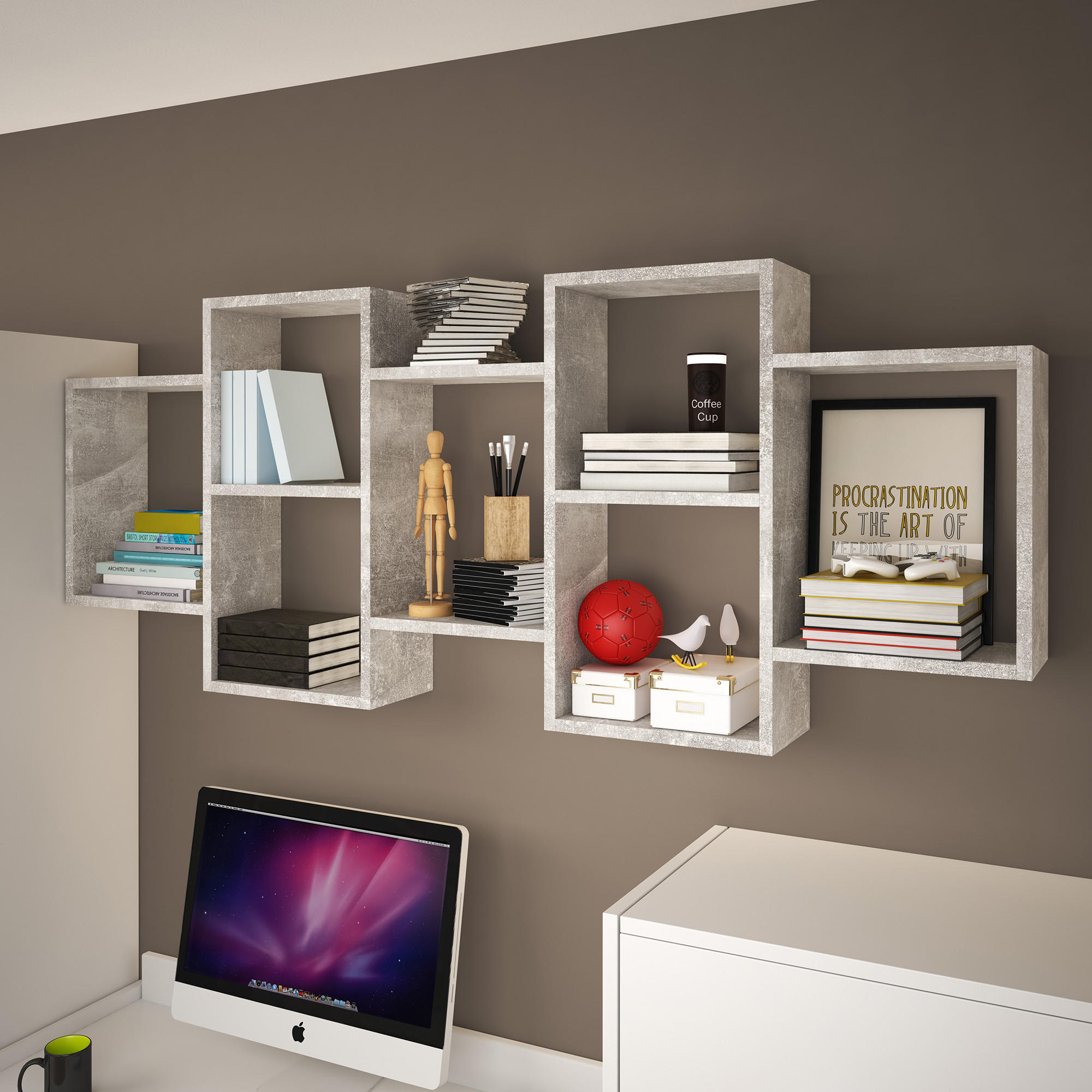 Thumbnail - Feldmann-Wohnen Wandregal, Grau, Holz, Rechteckig, 161x65x18 cm, Wohnzimmer, Regale, Wandregale