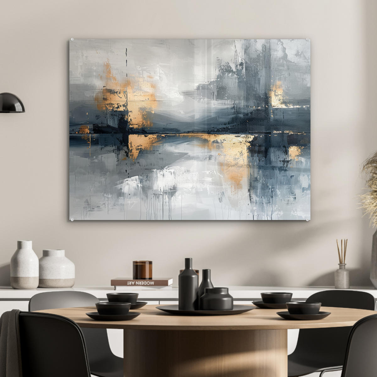 OBRAZ NA AKRYLOVOM SKLE Umenie - sivé - zlaté - abstraktné 80x60 cm - tmavosivá, sklo (80/60cm) - MuchoWow