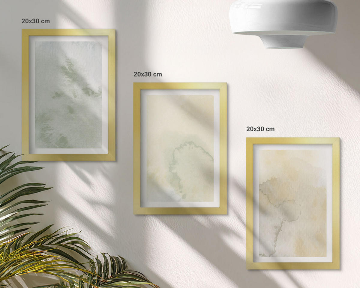 WANDBILDER 3er Set - 20x30 cm Goldrahmen - Pastellfarbene Aquarelltexturen - Goldfarben, Kunststoff (20/30cm) - ArtPrintCave