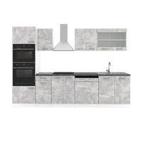 KÜCHENZEILE R-Line Beton/Weiß 300 cm mit Hochschrank, AP Anthrazit - Schieferfarben/Weiß, Holzwerkstoff (300/81.6/60cm) - Vicco