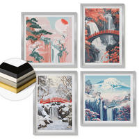 WANDBILDER 4er Set - 50x50 cm & 40x60 cm Silberner Rahmen - Berglandschaften und Wasserfälle - Silberfarben, Kunststoff (50/50cm) - ArtPrintCave