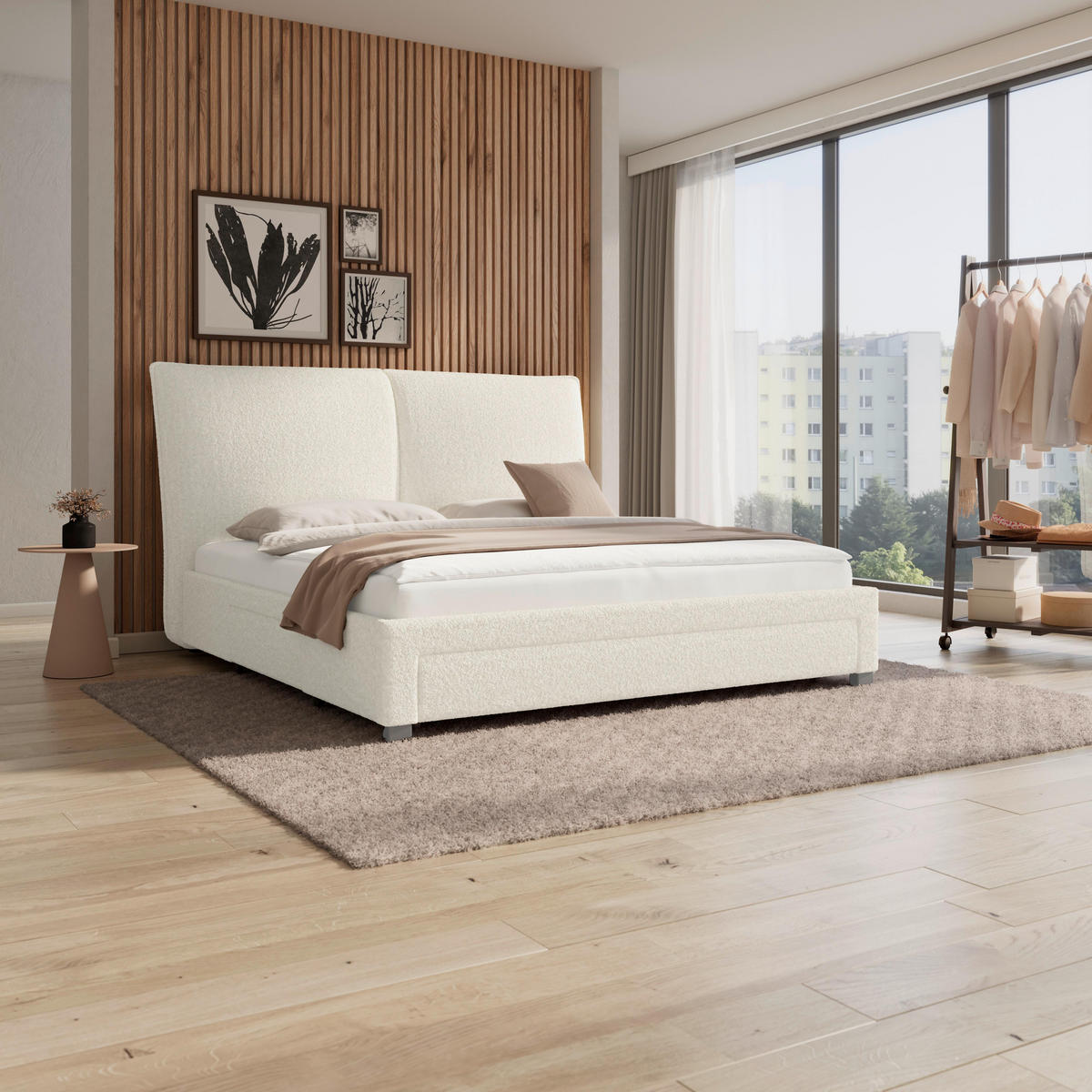 POLSTERBETT Elli Elfenbein ca. 180 / 200 cm Stauraum - Weiß, Holz - Bessagi Home