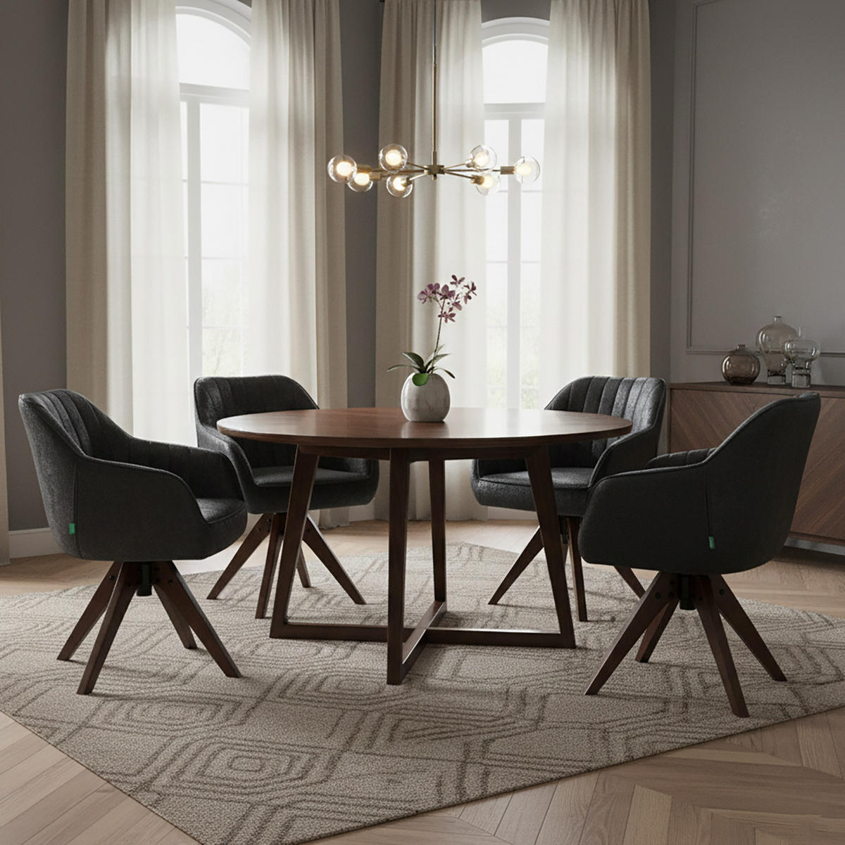 ARMLEHNSTUHL Mika-Finn 2er-Set - Nussbaumfarben/Schwarz, Eichenholz/Holz (60/82/61cm) - DUBI Möbel