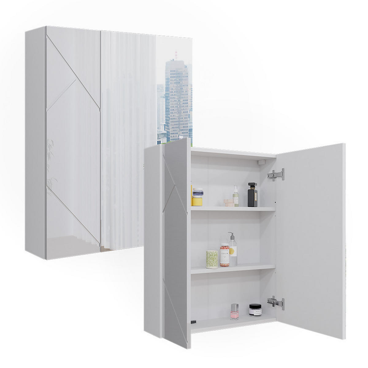 BADSPIEGELSCHRANK Irma Weiß Hochglanz 60 x 75 cm - Weiß Hochglanz/Weiß, Holzwerkstoff (60/75/17.2cm) - Vicco