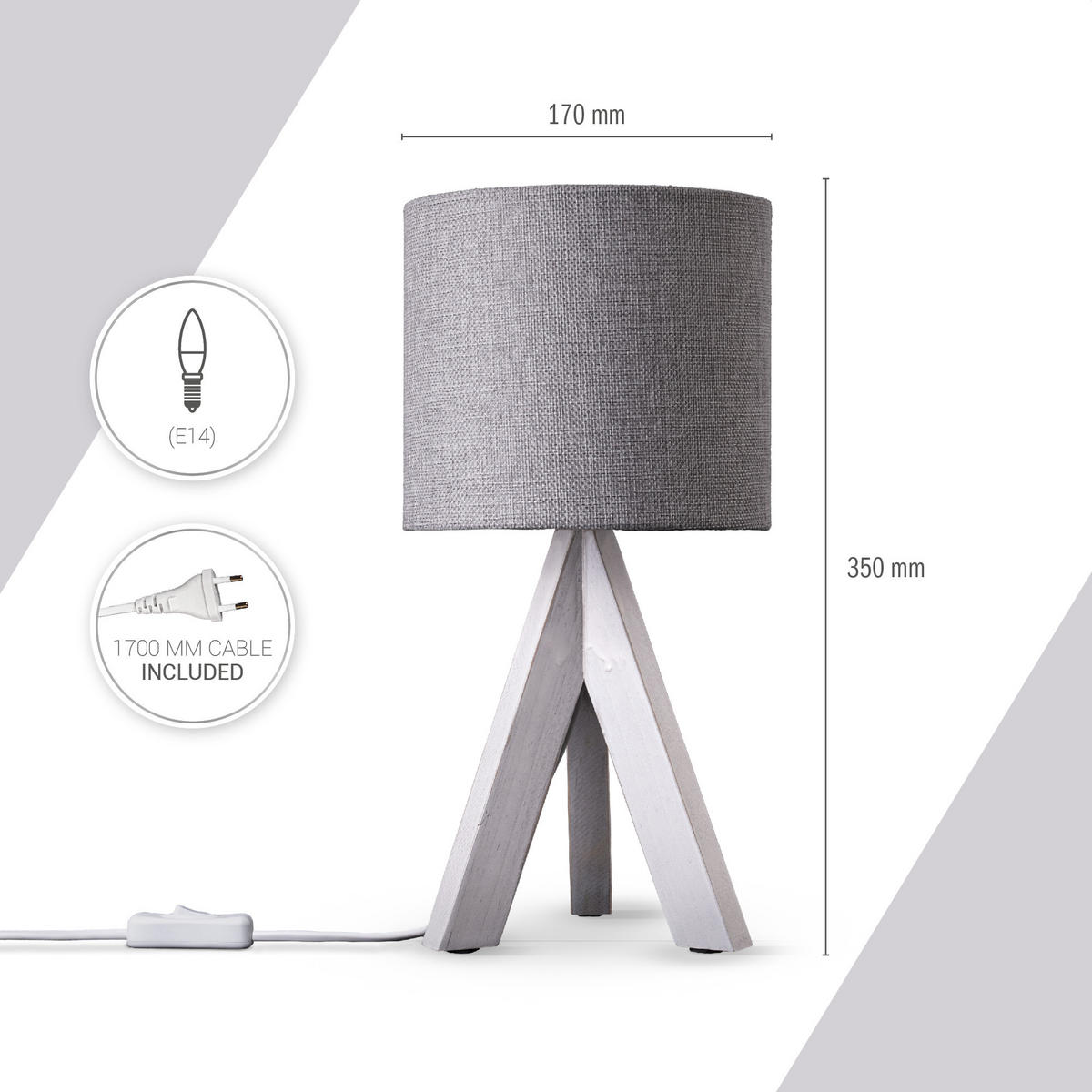 TISCHLAMPE Bajo Canvas - Grau, Holz (17/17/35cm) - Paco Home