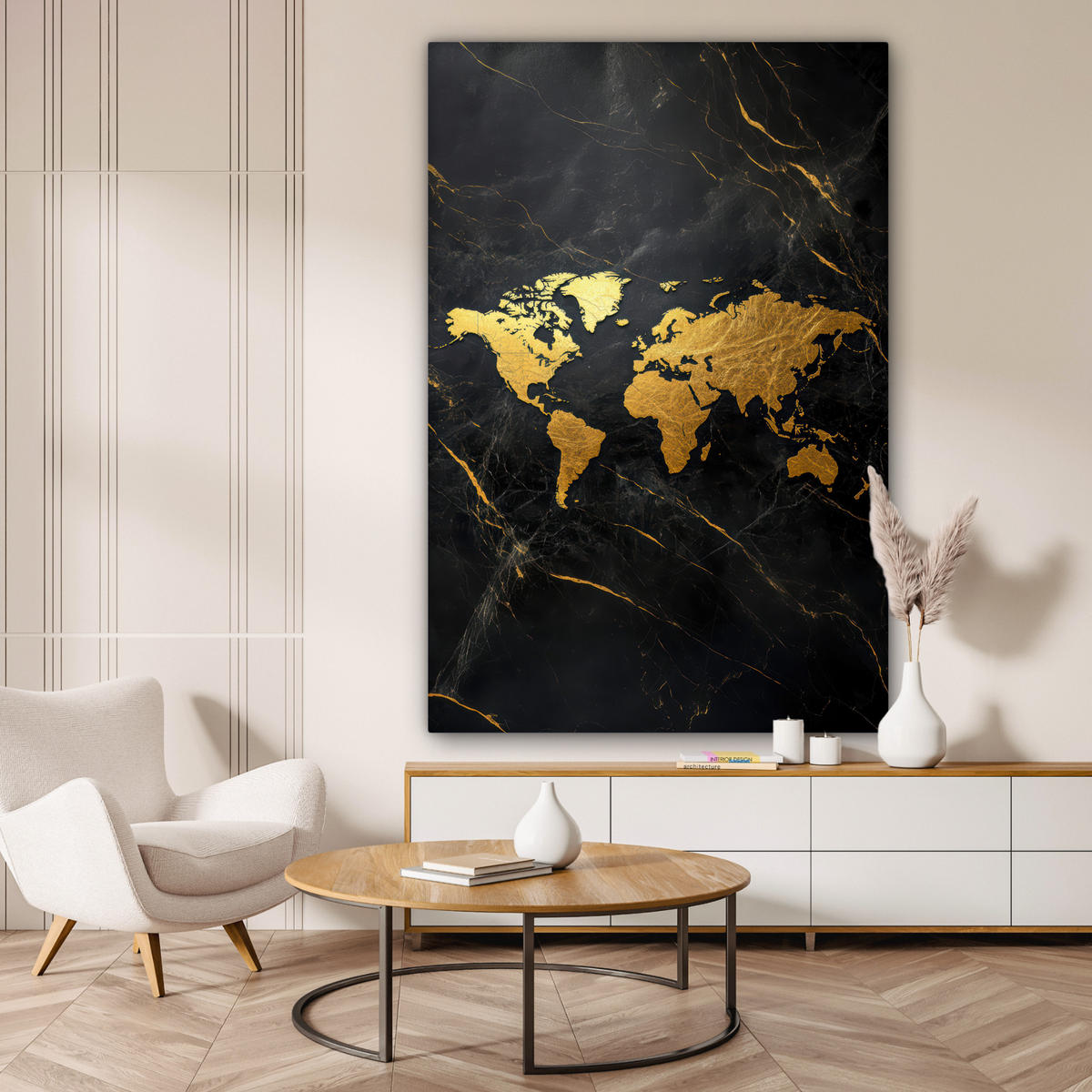 LEINWANDBILD Weltkarte - Gold - Marmor 90x140 cm - Goldfarben, Textil (90/140cm) - MuchoWow