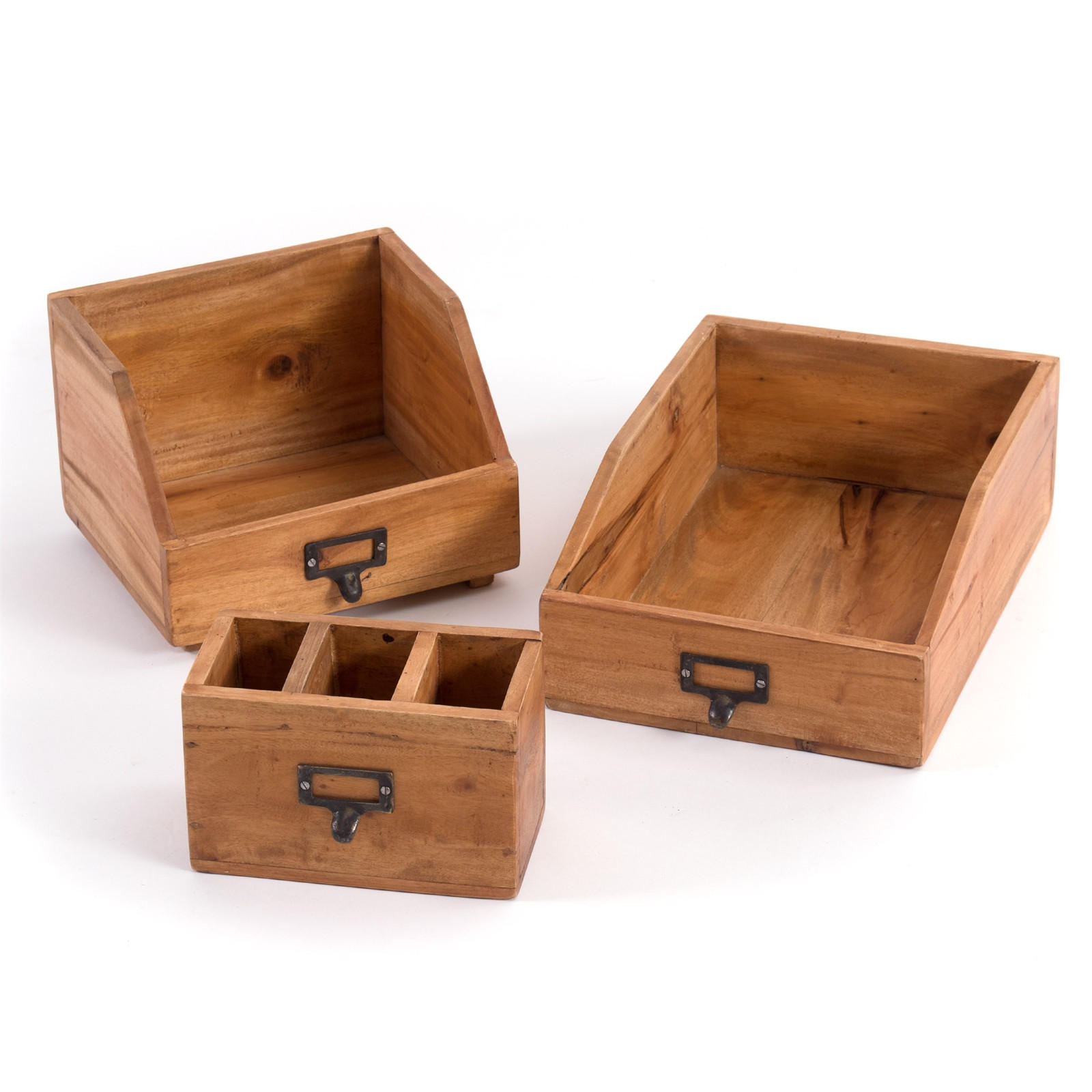 ORGANIZER-SET Office 3-teilig Mahagoni Holz, mit beschreibbarer Tafel 08 honigfarben gewachst - Honig, Holz (24/16/21cm) - DESIGN DELIGHTS