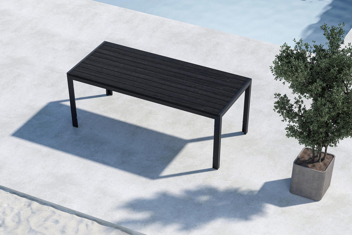 GARTENESSTISCH MIRKO Schwarz 90x205x74 cm - Schwarz, Metall (205/90/74cm) - FURNLUX