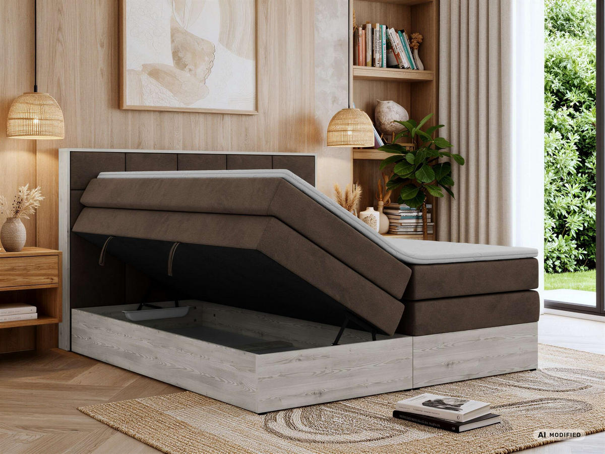 BOXSPRINGBETT ALNOR KING 200/200 - Braun Velvet - Topper Visco - H3 - Schwarz/Braun, Kunststoff/Textil (200/200cm) - MKS