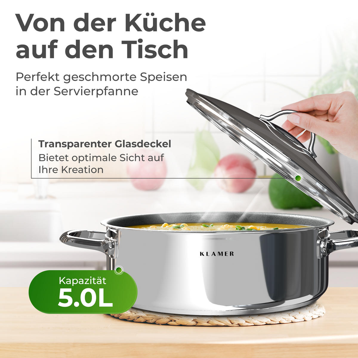 PFANNE Servierpfanne 28 cm Edelstahl - Edelstahlfarben, Metall (40/29/9cm) - KLAMER