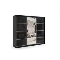 KLEIDERSCHRANK mit Spiegel-Schiebetüren und Aluminium-Leisten, LED-Beleuchtung - VIVONA - 240 cm Schwarz - Schwarz, Holzwerkstoff (150/216/61cm) - ALTDECOR