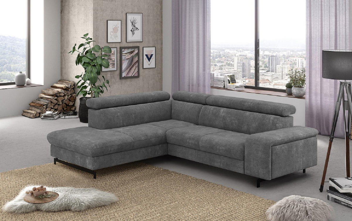 ECKSOFA mit Schlaffunktion und Bettkasten - Dunkelgrau/Schwarz, Kunststoff/Textil (262/215cm) - Cotta