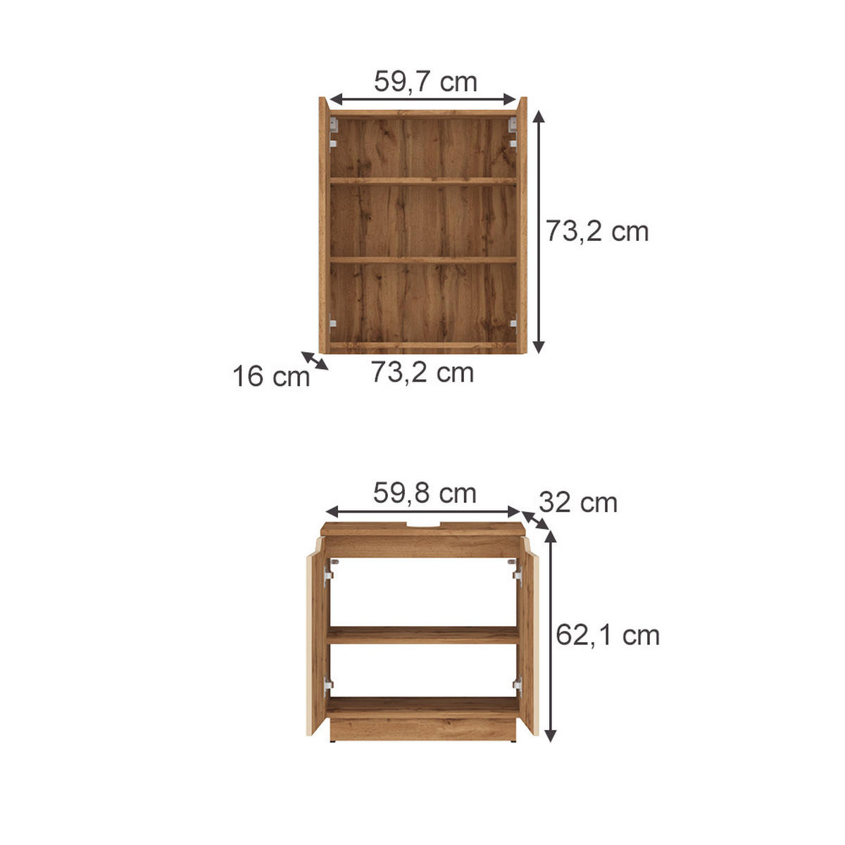 BADMÖBEL-SET Lotta Eiche/Kaschmir gestreift 2 Teile - Kaschmir/Eichefarben, Holzwerkstoff (59.8/62.1/32cm) - Vicco