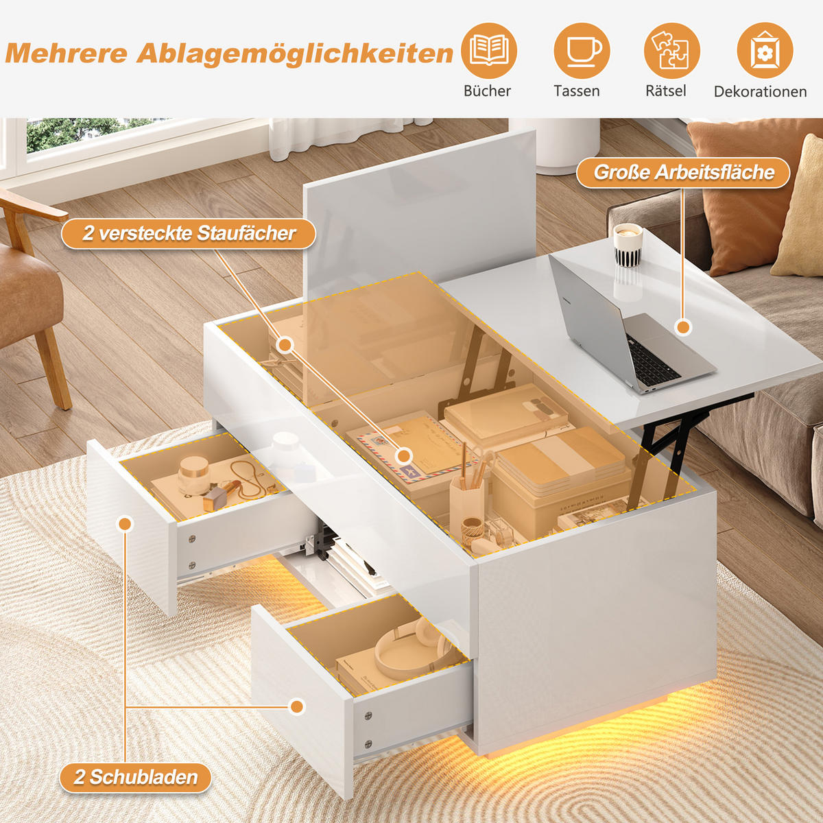 COUCHTISCH Weiß - Weiß, Holzwerkstoff (100/45/43cm)