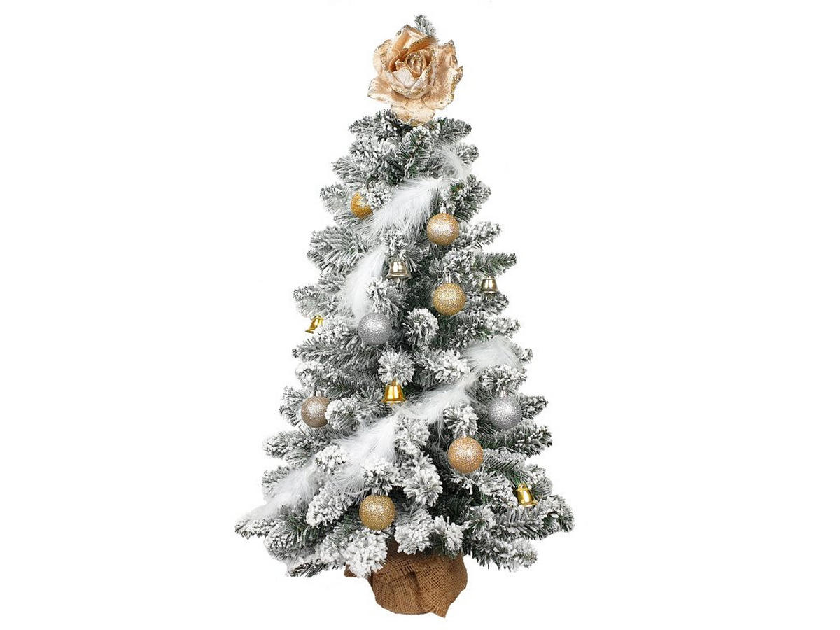 WEIHNACHTSBAUM künstlicher DELUXE VIOLA 60 cm, weiß, 2D, 76 Zweige, inkl. Pflanztopf mit Jutesack - Weiß, Kunststoff/Stein (40/60cm) - LAALU