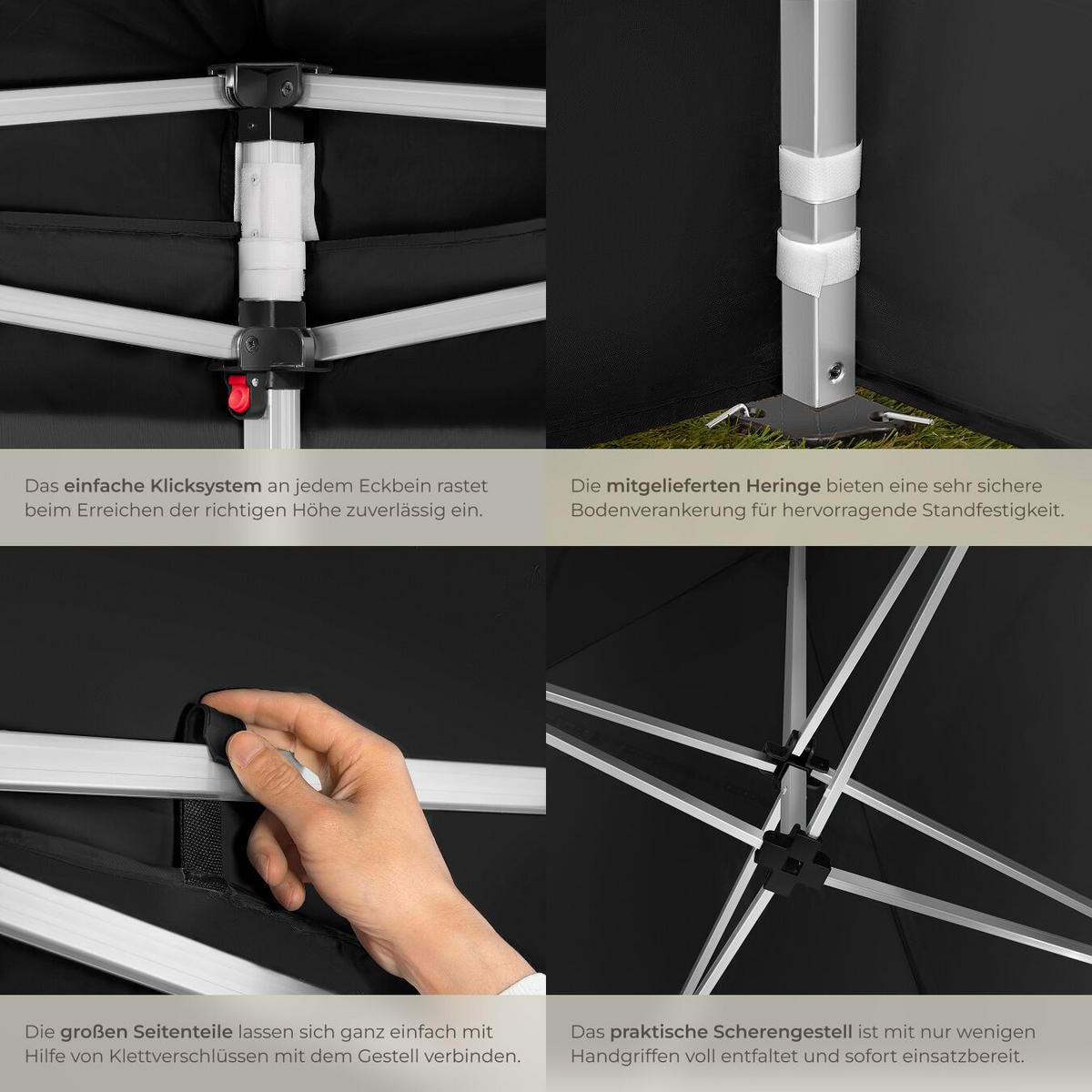 PAVILLON Viola,inklusive Spannseilen, Heringen und Tragetasche,schwarz - Schwarz, Kunststoff (300/280/600cm) - tectake