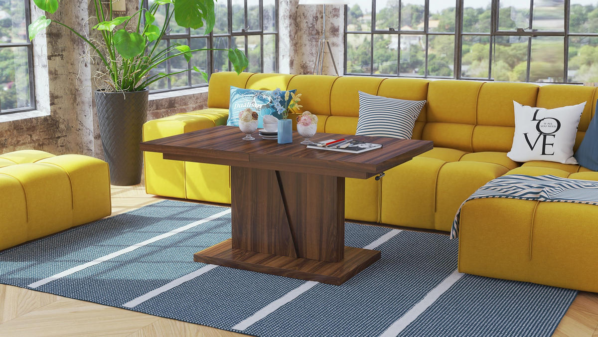 COUCHTISCH rechteckig Nussbaum ausziehbar höhenverstellbar - Nussbaumfarben, Holzwerkstoff (70/120/60cm) - designimpex