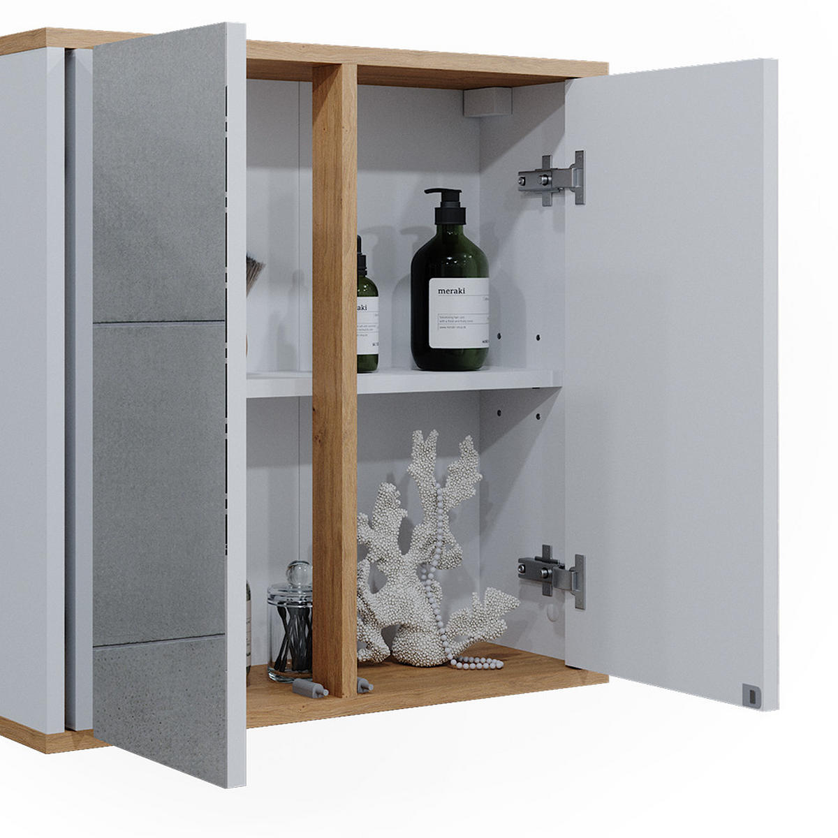 BADSPIEGELSCHRANK Didi Weiß/Artisan 60 x 60 cm mit zwei Spiegeltüren - Weiß/Eiche Artisan, Holzwerkstoff (60/60/20cm) - Vicco