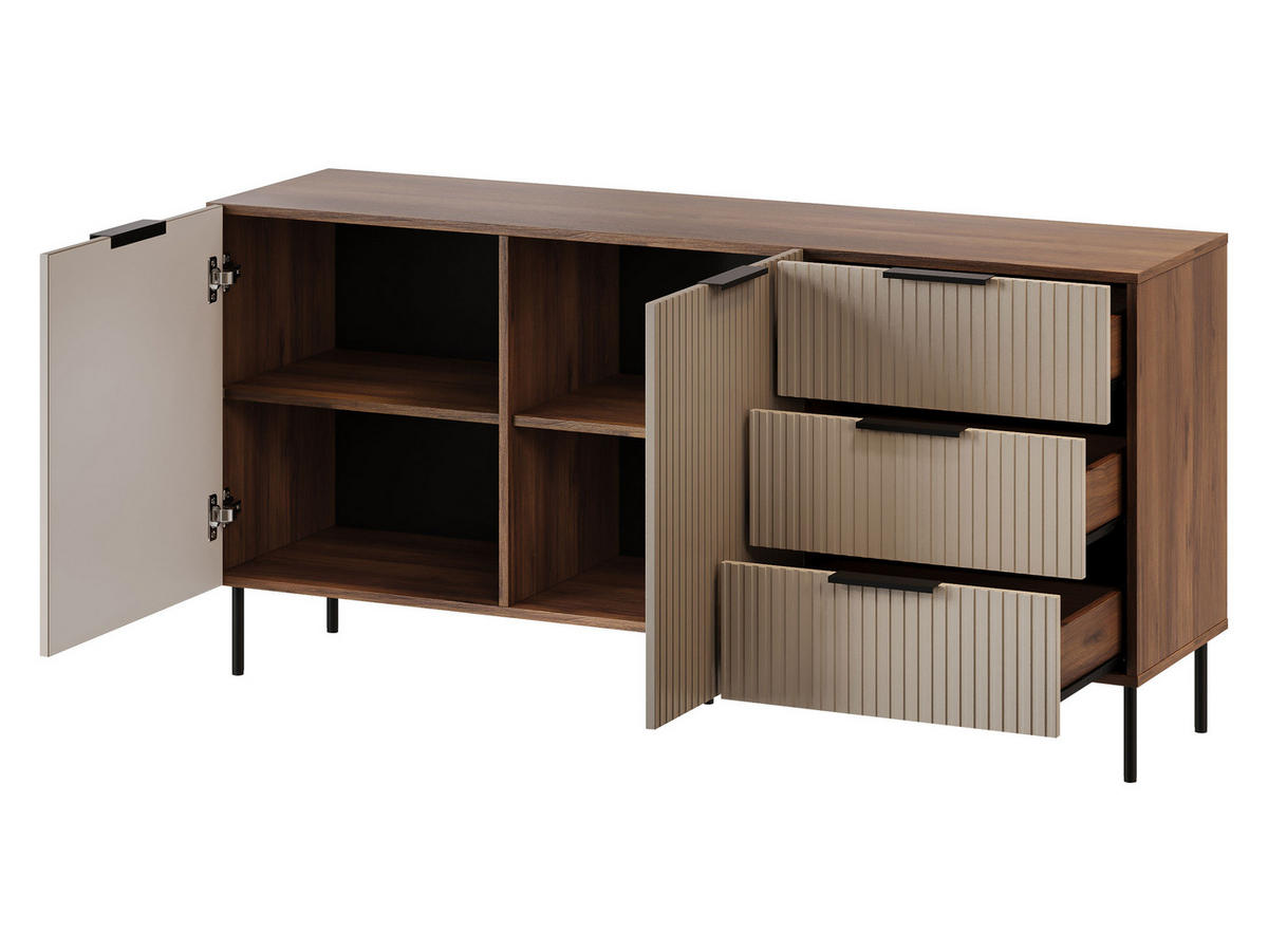 SIDEBOARD Almera 01 - Kaschmir/Nussbaumfarben, Holzwerkstoff/Metall (156/76/42cm) - MIRJAN24