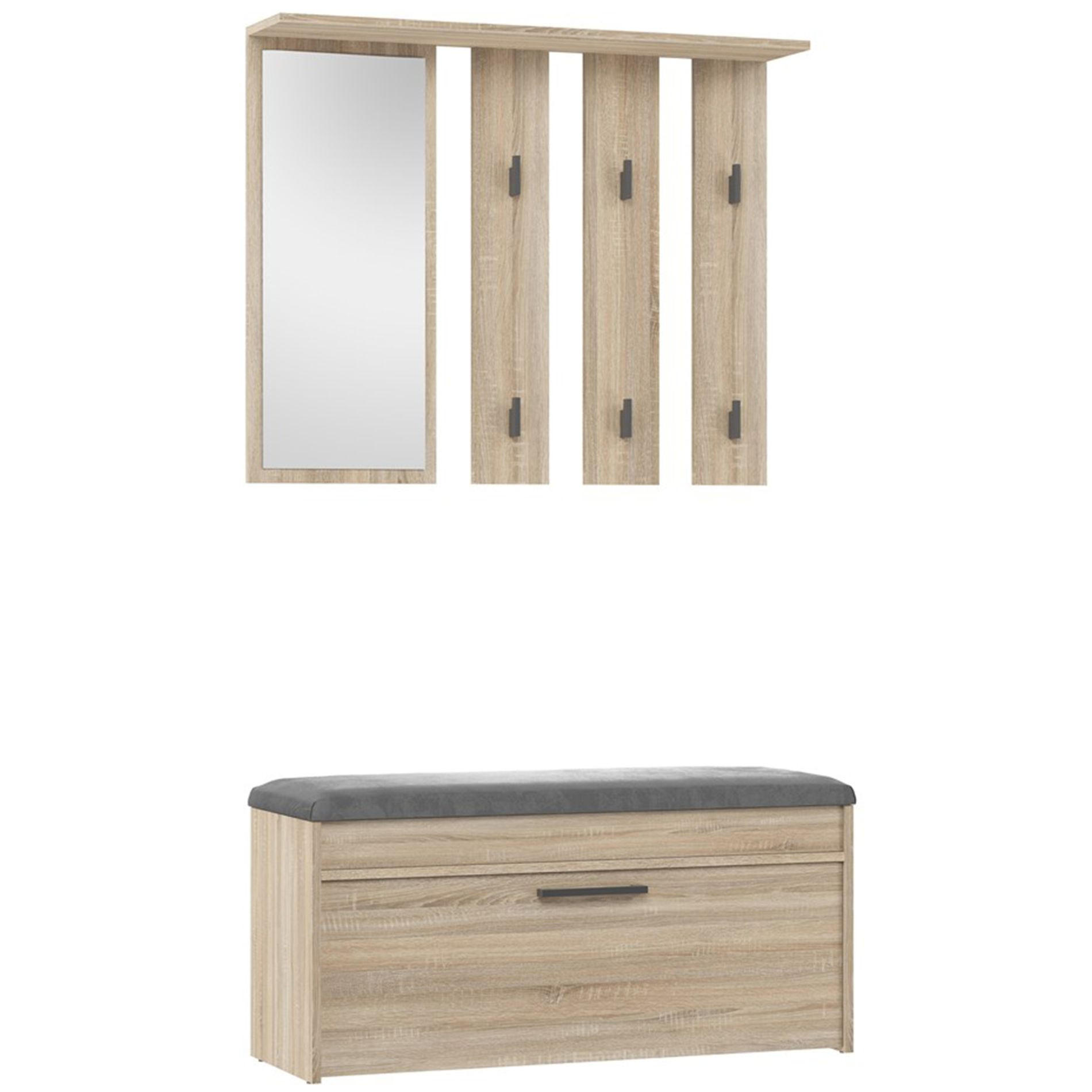 FLURMÖBEL-SET Parmani Sonoma Eiche - Beige/Schwarz, Holzwerkstoff/Metall (100/180/35cm) - Selsey