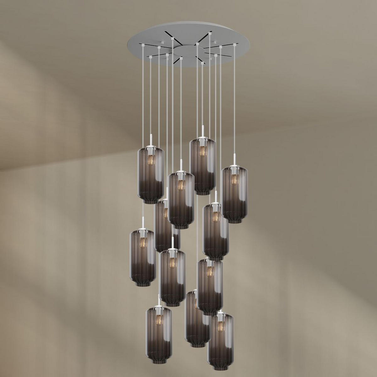 GALERIELEUCHTE Velo 12-flammig Rauch Ø 18cm - Anthrazit/Weiß, Glas (18/18/33cm) - s.luce