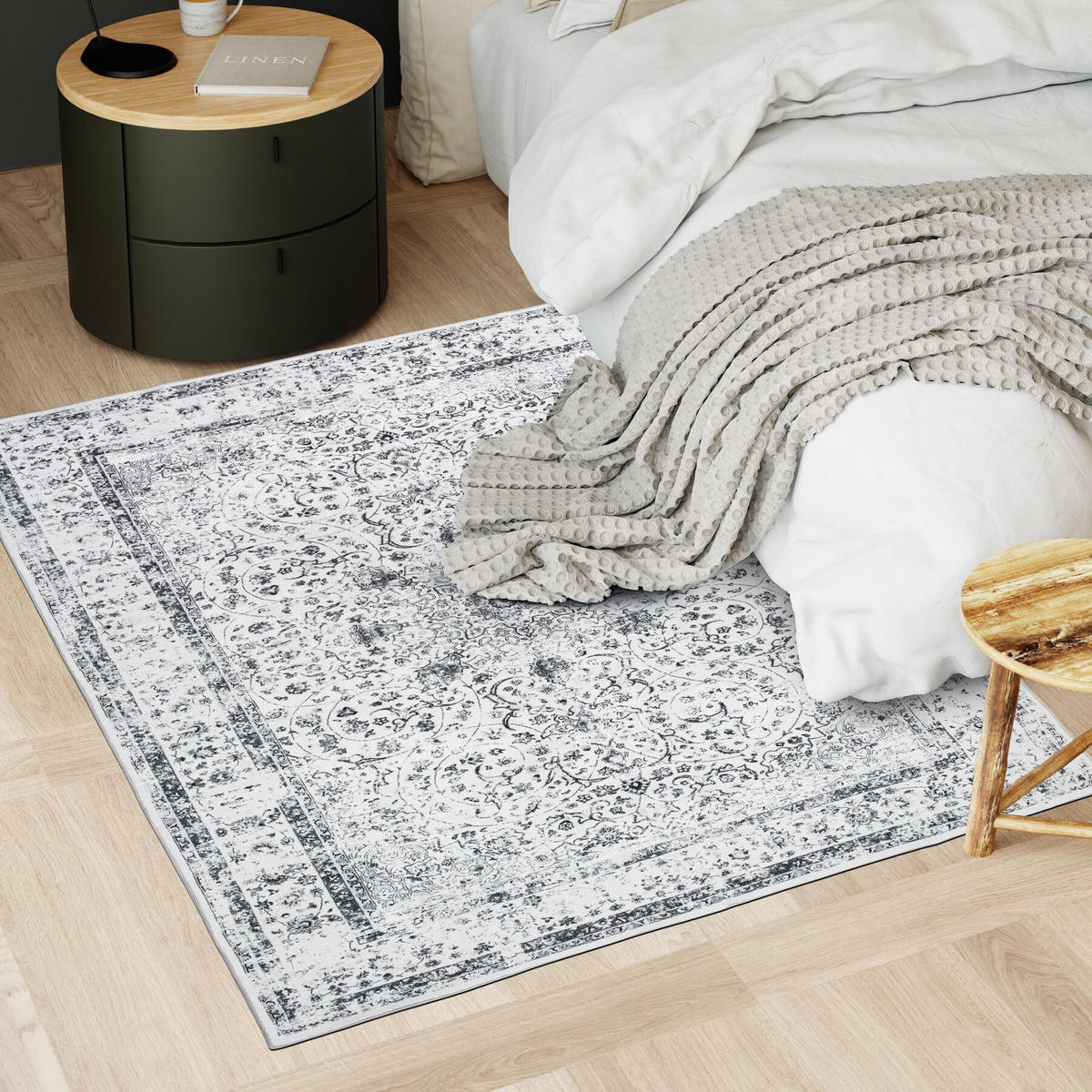 TEPPICH Vintage Design Aliya,rutschfeste Unterseite,grau - Grau, Kunststoff (120/170cm) - tectake