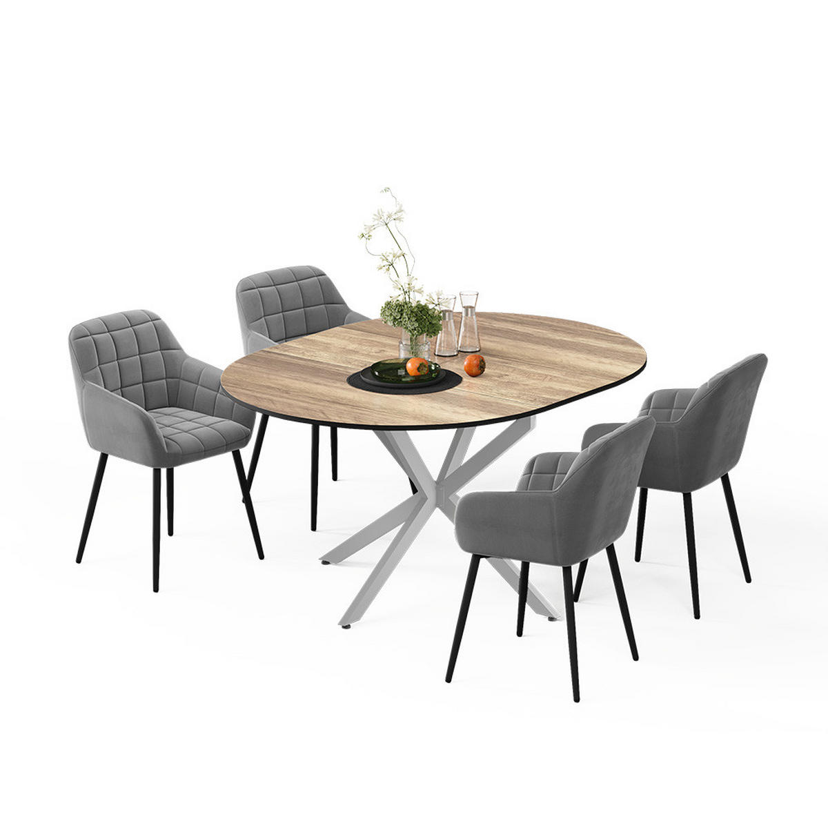 ESSTISCH-SET Loyd, Eiche rustikal/Grau, 120 x 120 cm mit 4 Esszimmerstühlen (Grau) - Wildeiche/Grau, Holzwerkstoff (120/76.5/120cm) - Vicco