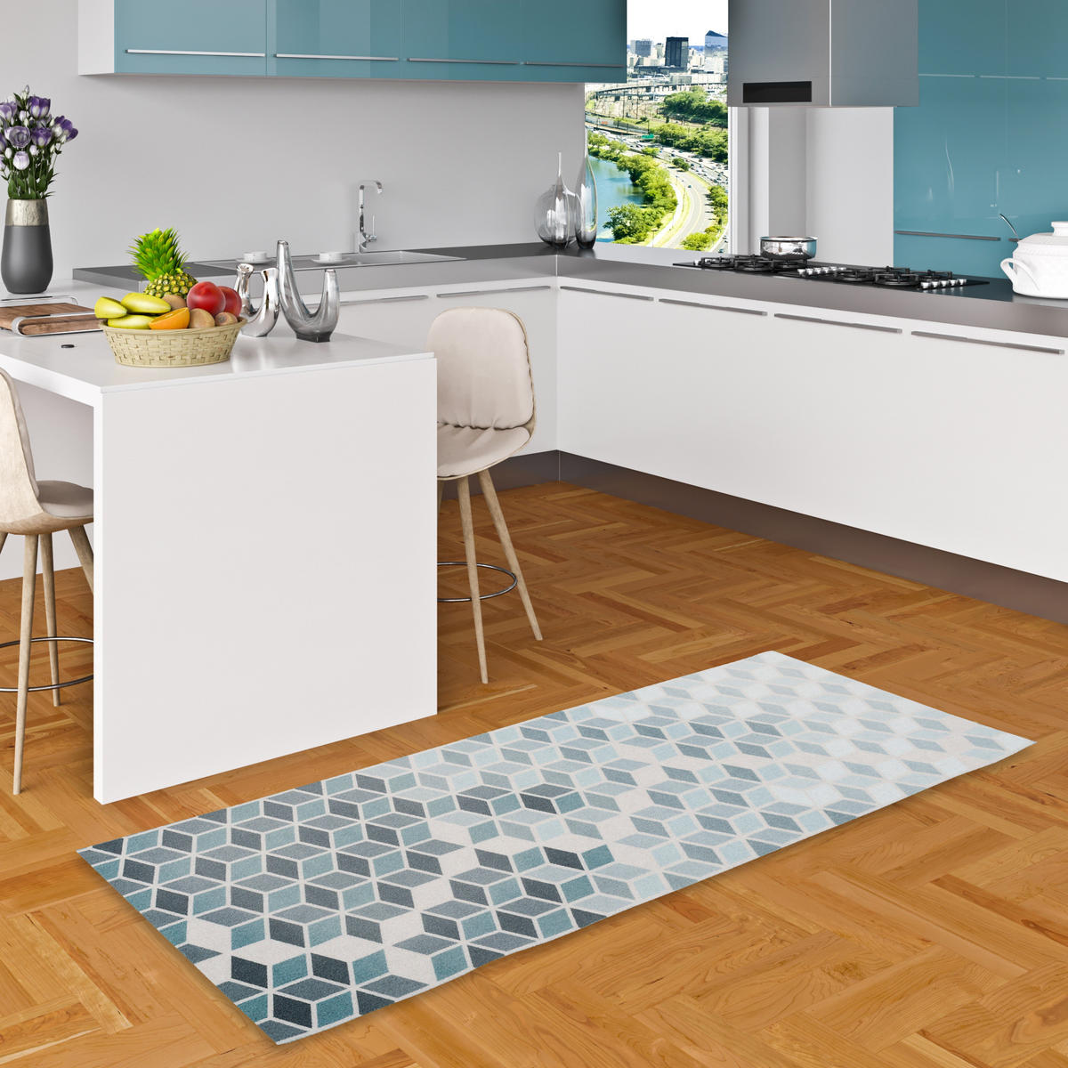 KÜCHENLÄUFER TEPPICH TRENDY RETRO - Blau, Textil (45/145cm) - Pergamon