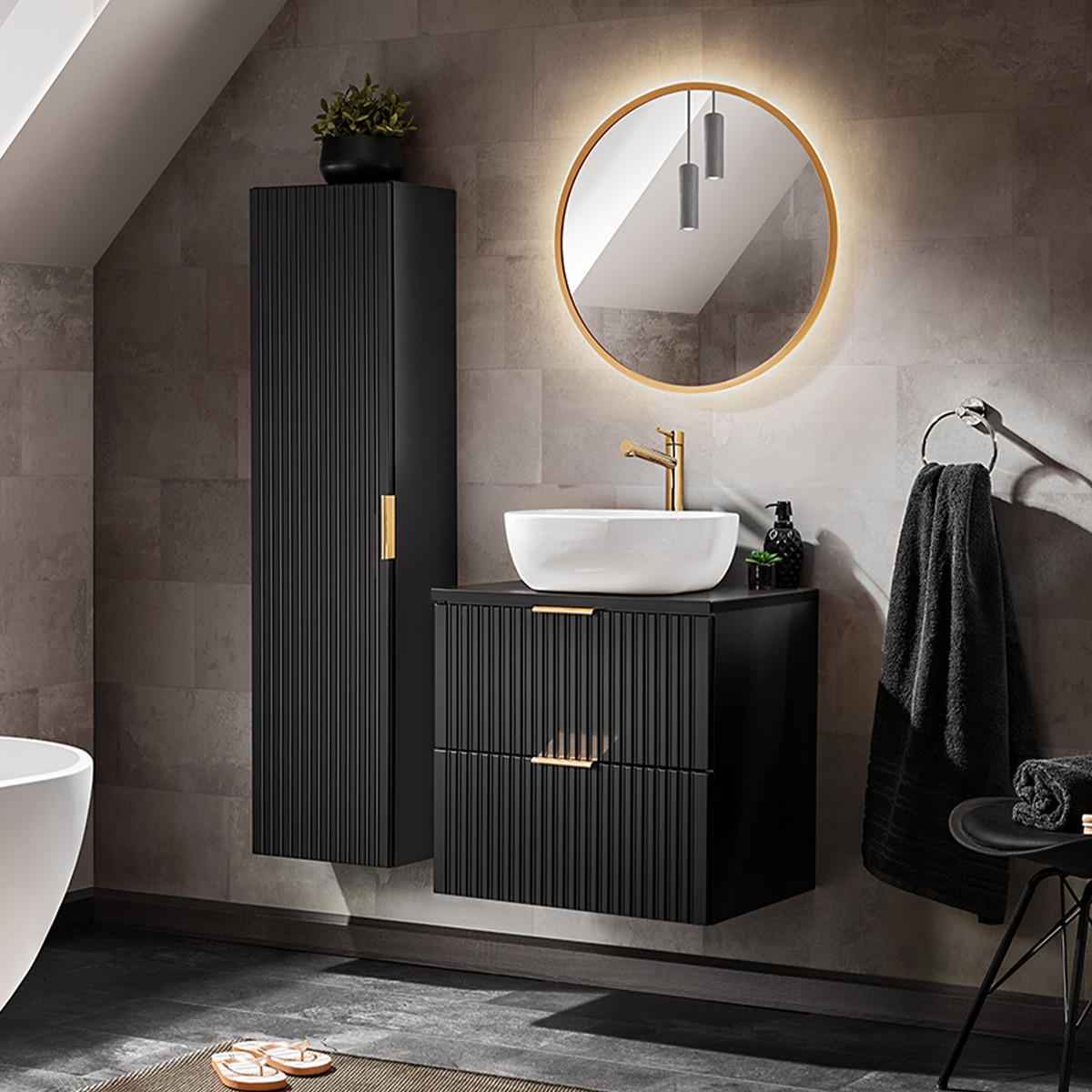 KOUPELNOVÝ NÁBYTEK 60.6cm Adriel 2er-Set Matná černá - černá, kompozitní dřevo (60.6/59/46cm) - Petits-meubles