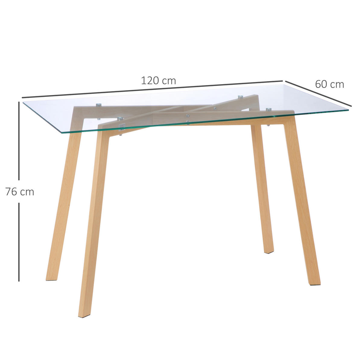 ESSTISCH Glas 120 x 60 cm für 4 Personen Transparent - Transparent, Glas/Metall (120/60/76cm) - HOMCOM