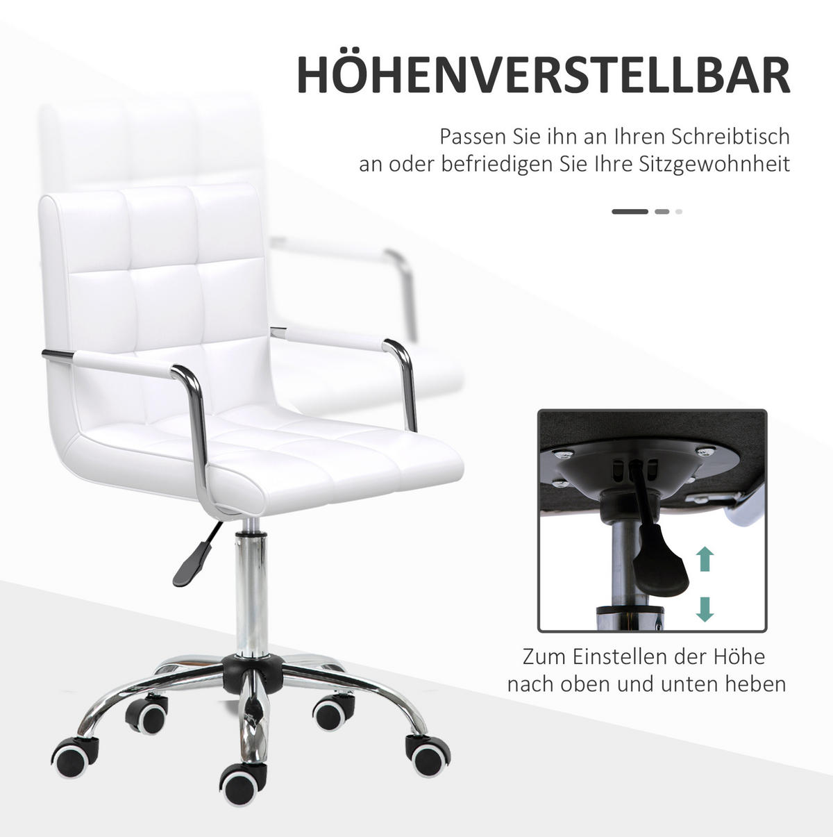 DREHSTUHL, Sitzhöhe 50–65 cm, gepolstert, weißes PVC, minimalistisch-elegantes Design, 52,5/54/84-99 cm, weiß - Weiß, Kunststoff (54/99/52.5cm) - Redom