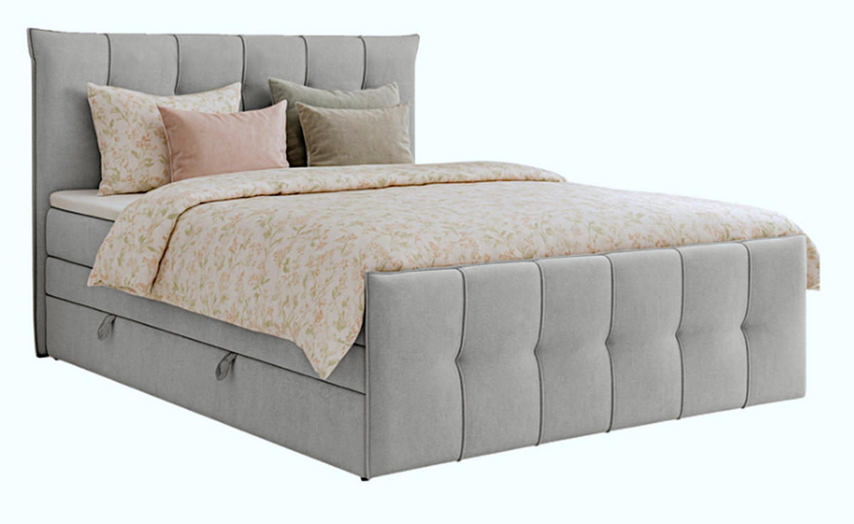 BOXSPRINGBETT SUPREME mit Topper und Bettkasten, Silberfarben, 180x200 cm - Silberfarben, Textil (180/200cm) - KS Home Concept