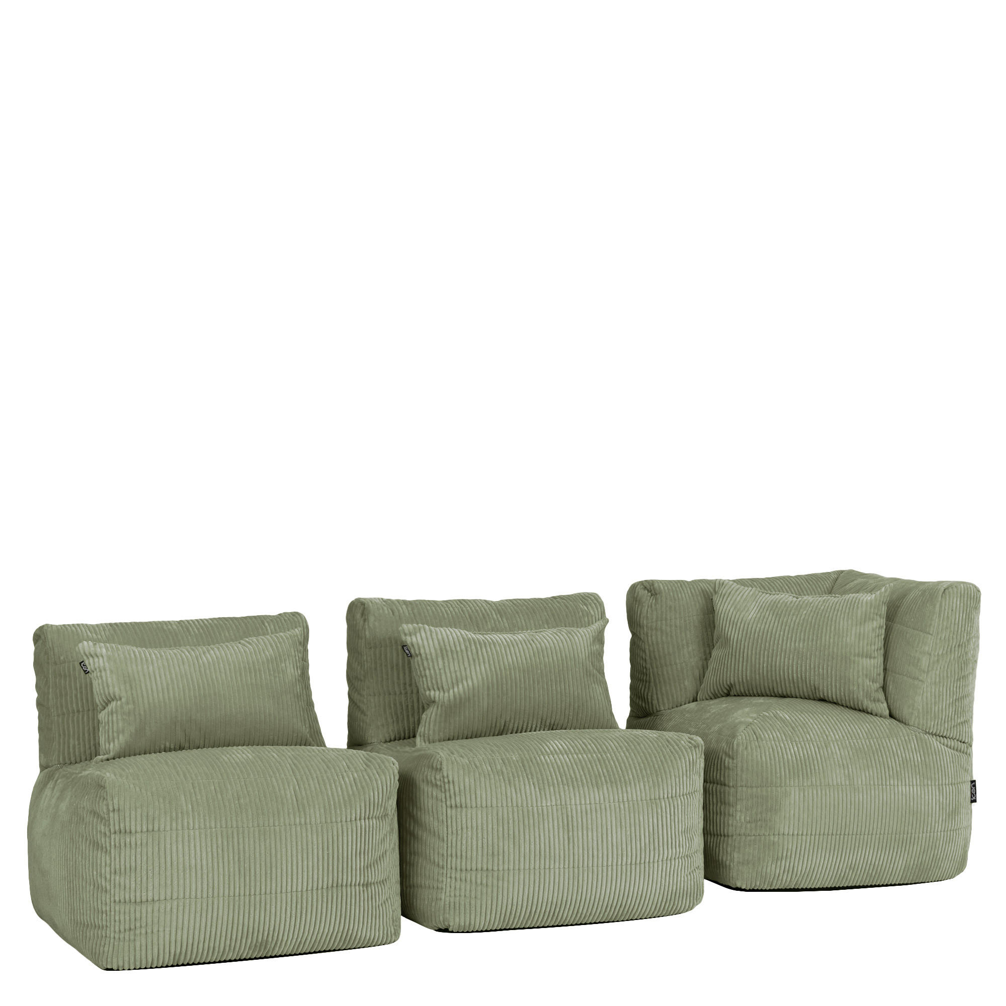 SITZSACK-SOFA 3-tlg. modular cord Noa - Salbeigrün, Textil (228/70/78cm) - icon