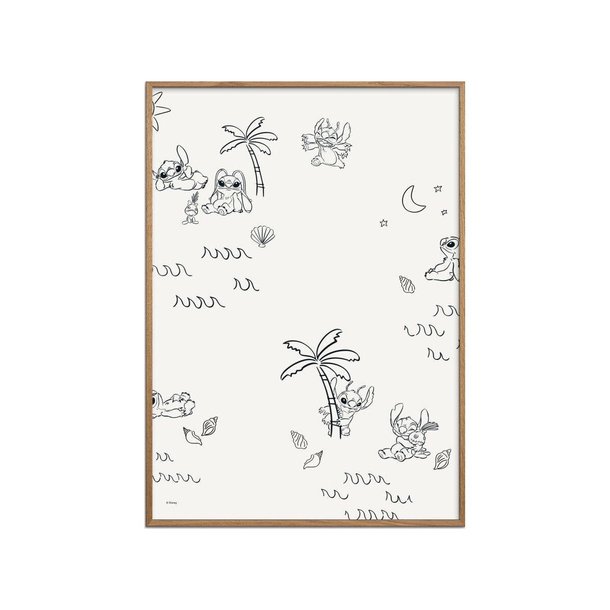 POSTER mit Rahmen Disney - Disney - Stitch Island Pattern - Eichefarben/Beige, Holz/Papier (50/70cm) - Poster&Frame