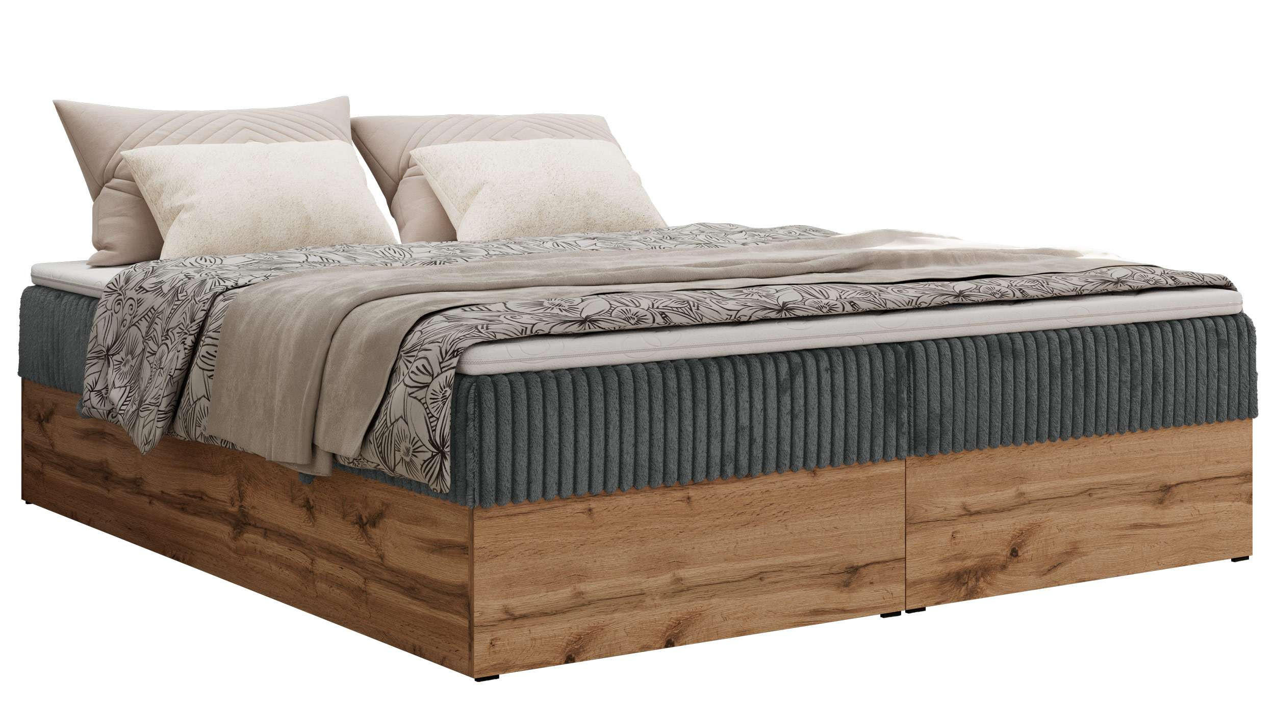MKS KONTINENTÁLNÍ POSTEL WOOD ZERO 140/200 - Šedá Manšestr - H3