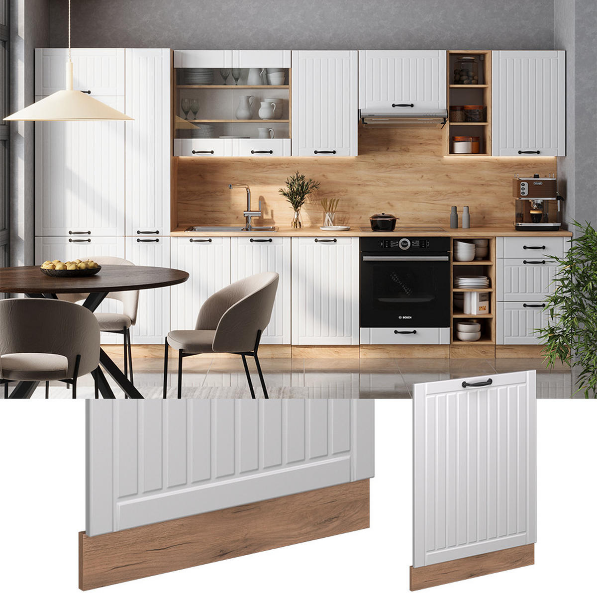 GESCHIRRSPÜLBLENDE Fame-Line Weiß Landhaus 60 cm ohne Arbeitsplatte - Honigeiche/Eiche Wotan, Holzwerkstoff (60/81.8/1.6cm) - Vicco