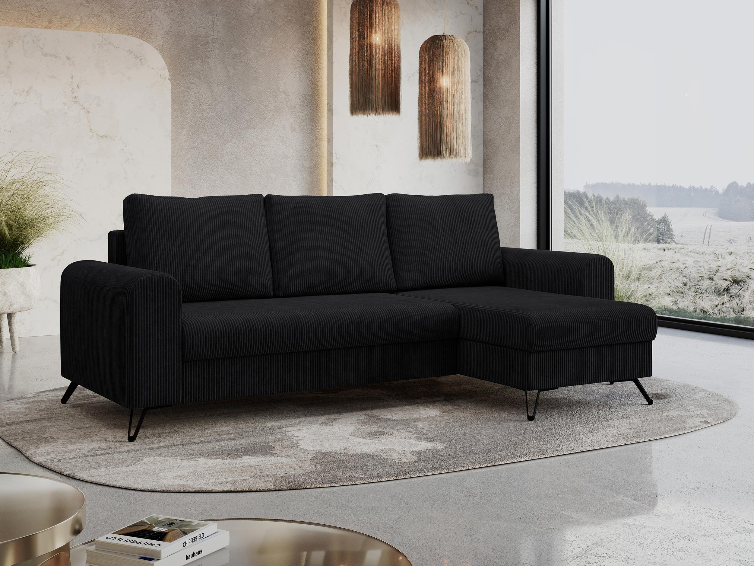 ECKSOFA Hugo Cord Schwarz - Schwarz, Textil/Metall (242/140cm) - MKS