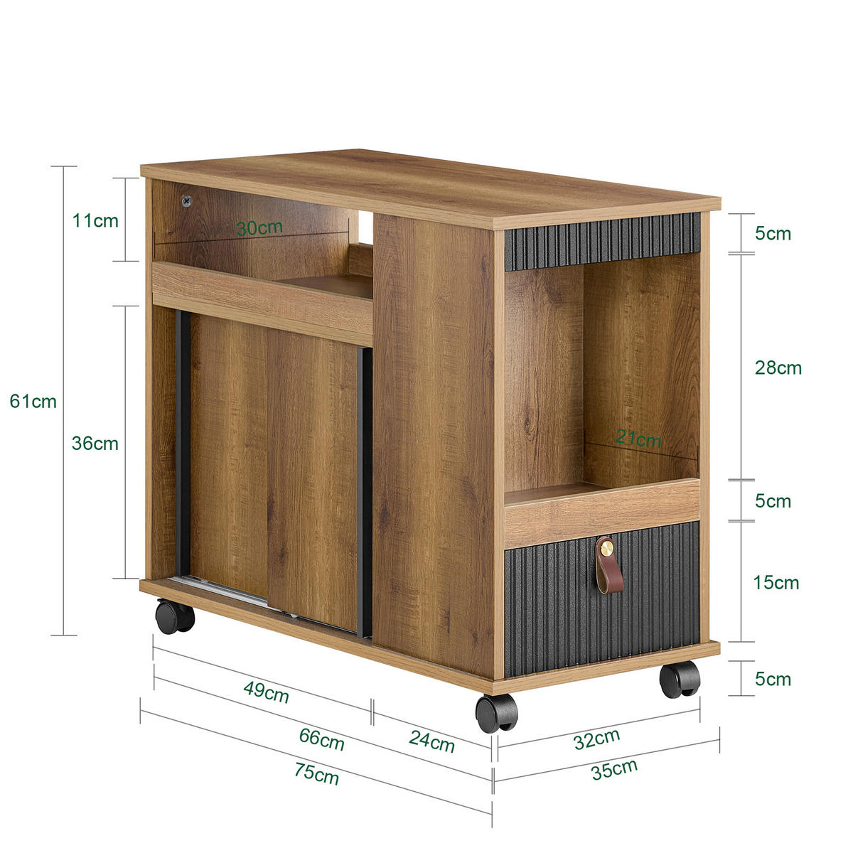 ROLLCONTAINER Vintagebrau - Braun, Holzwerkstoff (35/61/75cm) - SoBuy