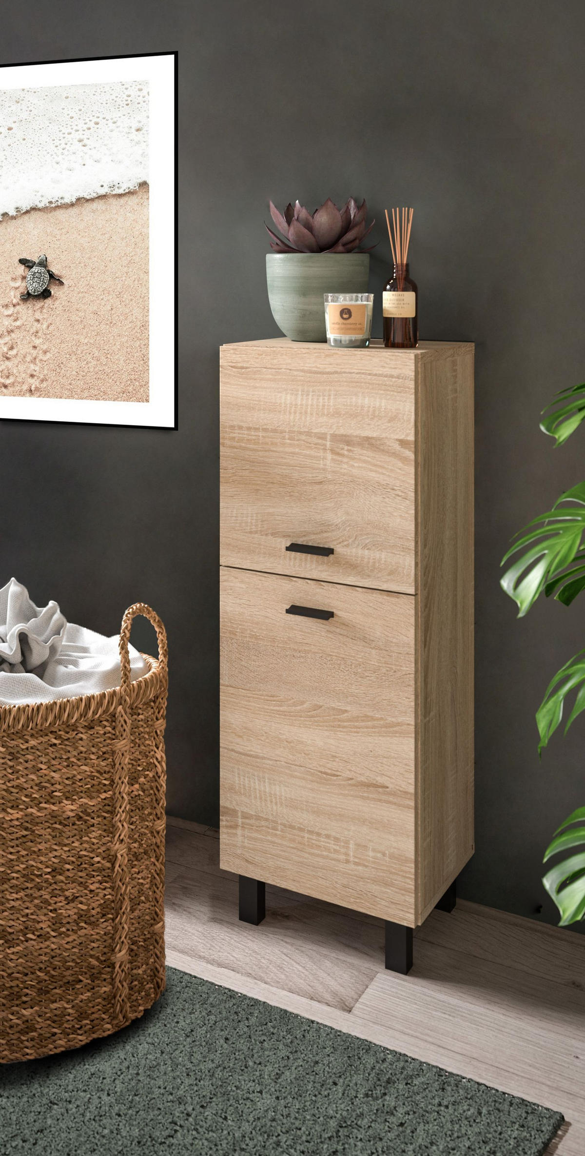 BADSCHRANK Boston/Tampa Bad in Eiche Sonoma Nachbildung - modernes Design - B/H/T: 30x80x29 cm - Sonoma Eiche, Holzwerkstoff (30/80/29cm)