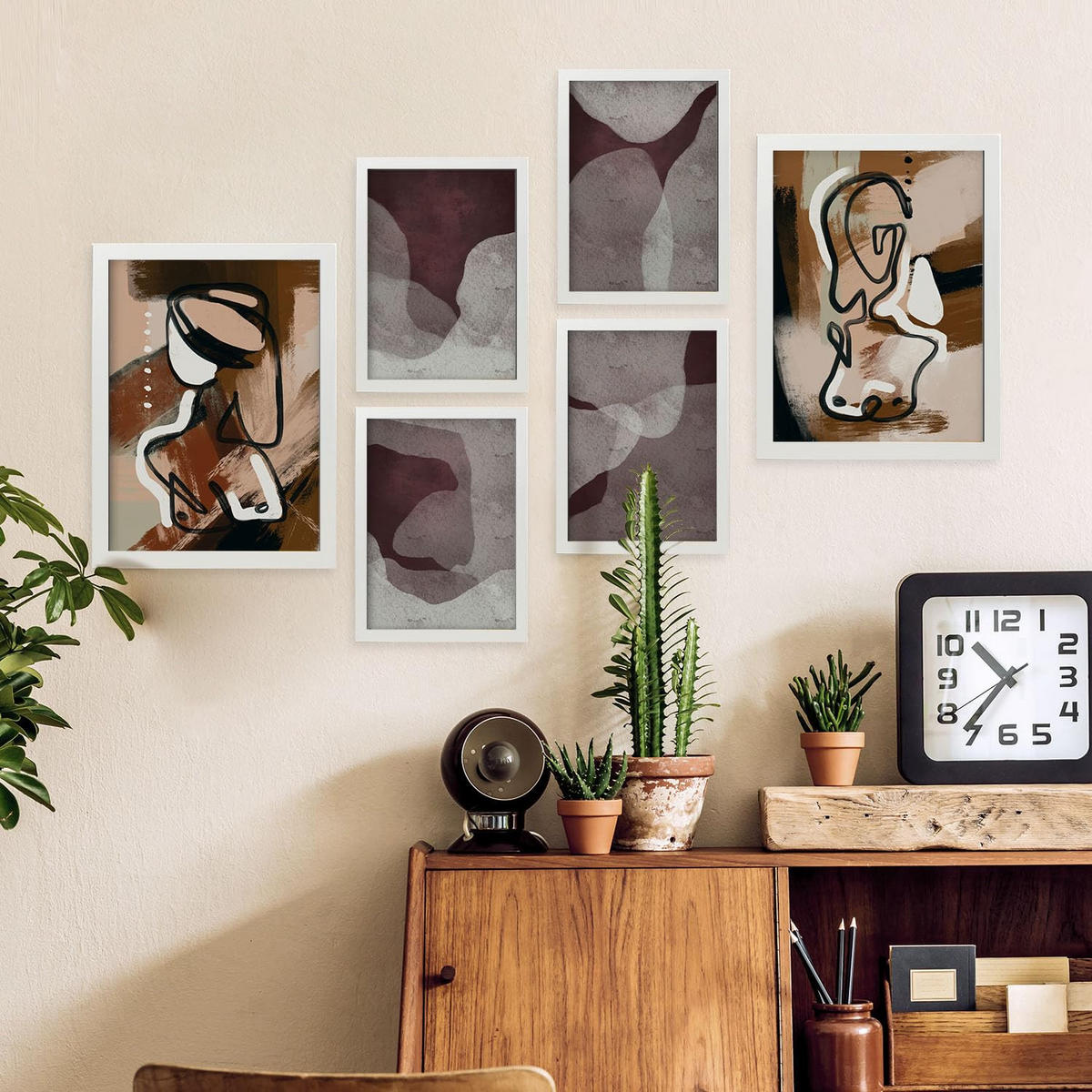 POSTER Set Mit 6 Nachkommenskunst In Weibliche Zusammenfassung Ästhetische Dekorative Gemälde Für Ihr Wohnzimmer Zuhause A3 & A4 Weißer Rahmen - Weiß, Papier (29/3cm) - Nacnic