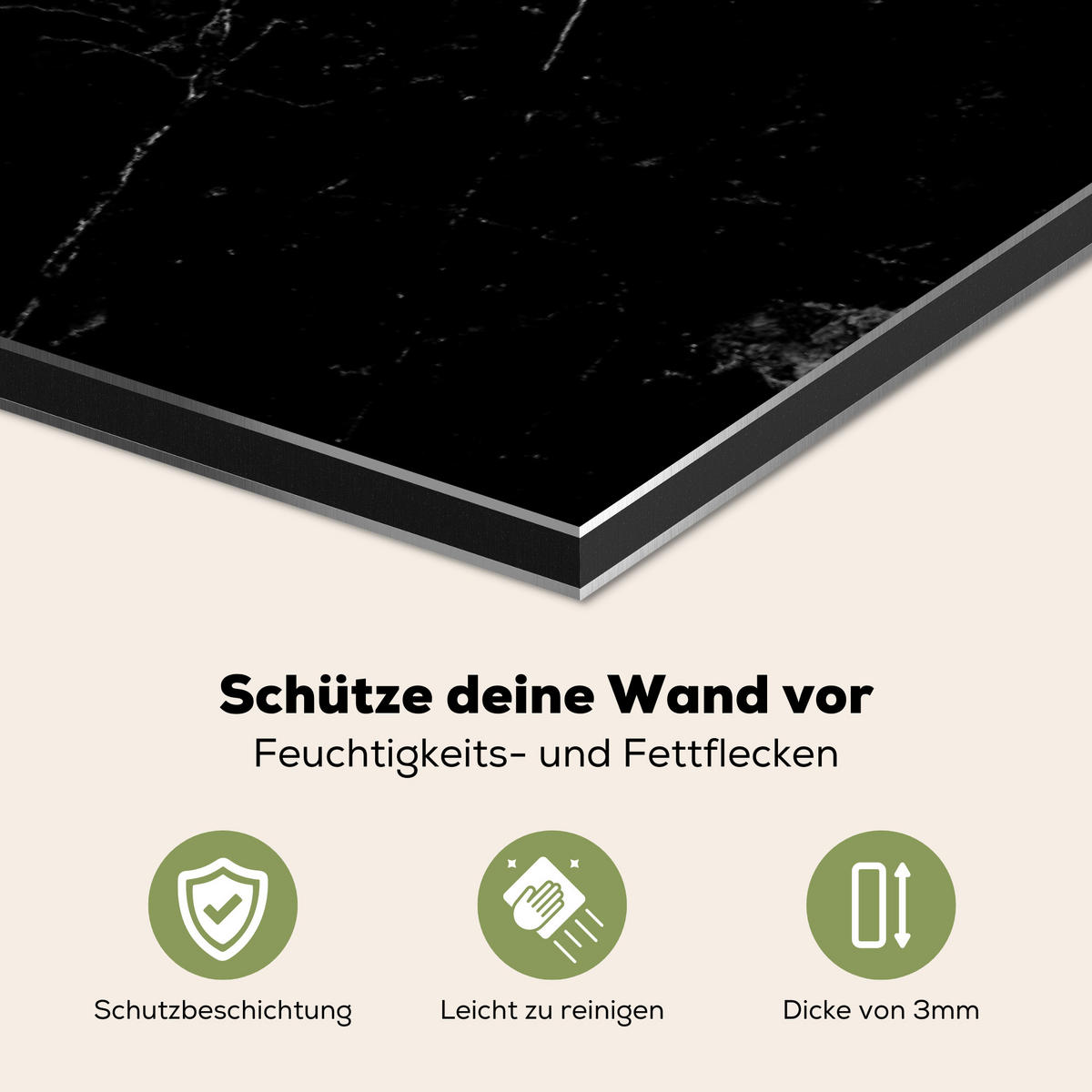 SPRITZSCHUTZ KÜCHE Marmoroptik - Schwarz - Luxus 90x60 cm - Grau, Metall (90/0.3/60cm) - MuchoWow