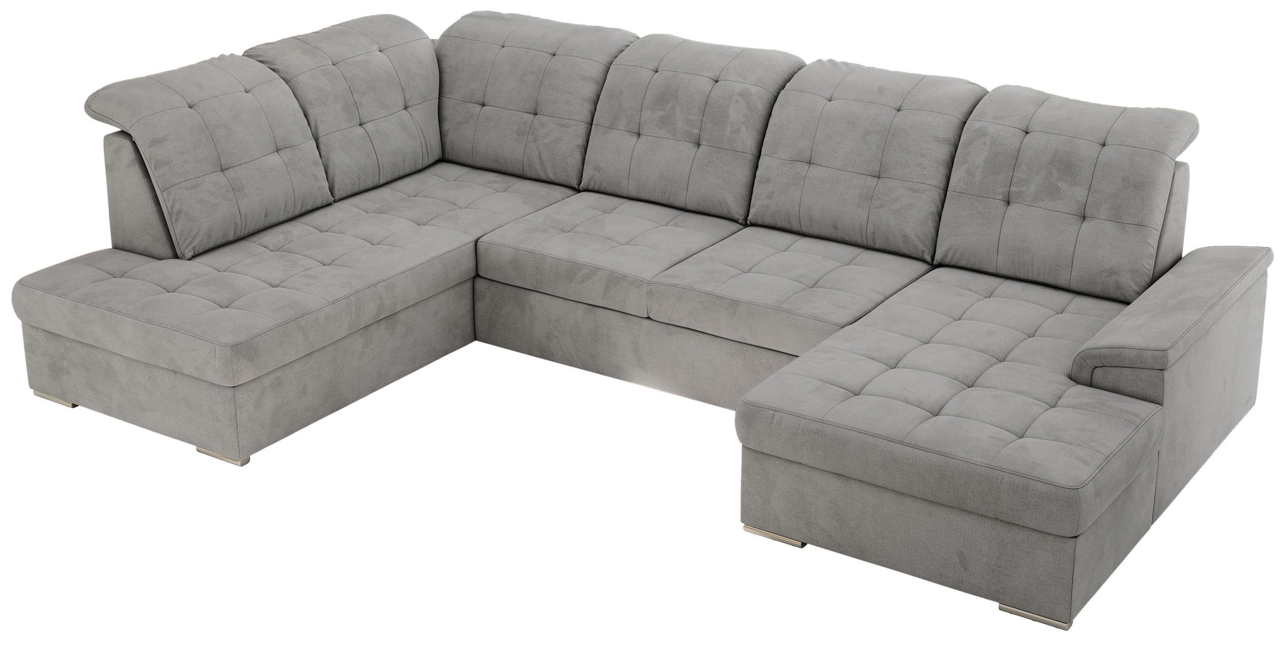 WOHNLANDSCHAFT MADRITO U - Hellgrau Velorus - Links - Silberfarben/Hellgrau, Textil/Metall (204/89/323cm) - MKS