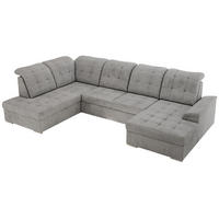 WOHNLANDSCHAFT MADRITO U - Hellgrau Velorus - Links - Silberfarben/Hellgrau, Textil/Metall (204/89/323cm) - MKS