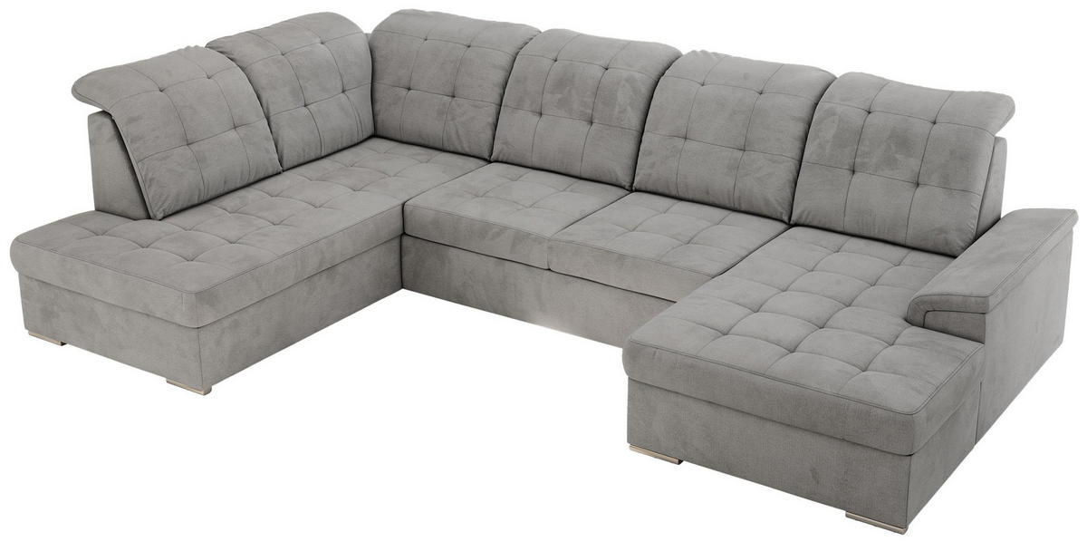 WOHNLANDSCHAFT MADRITO U - Hellgrau Velorus - Links - Silberfarben/Hellgrau, Textil/Metall (204/89/323cm) - MKS
