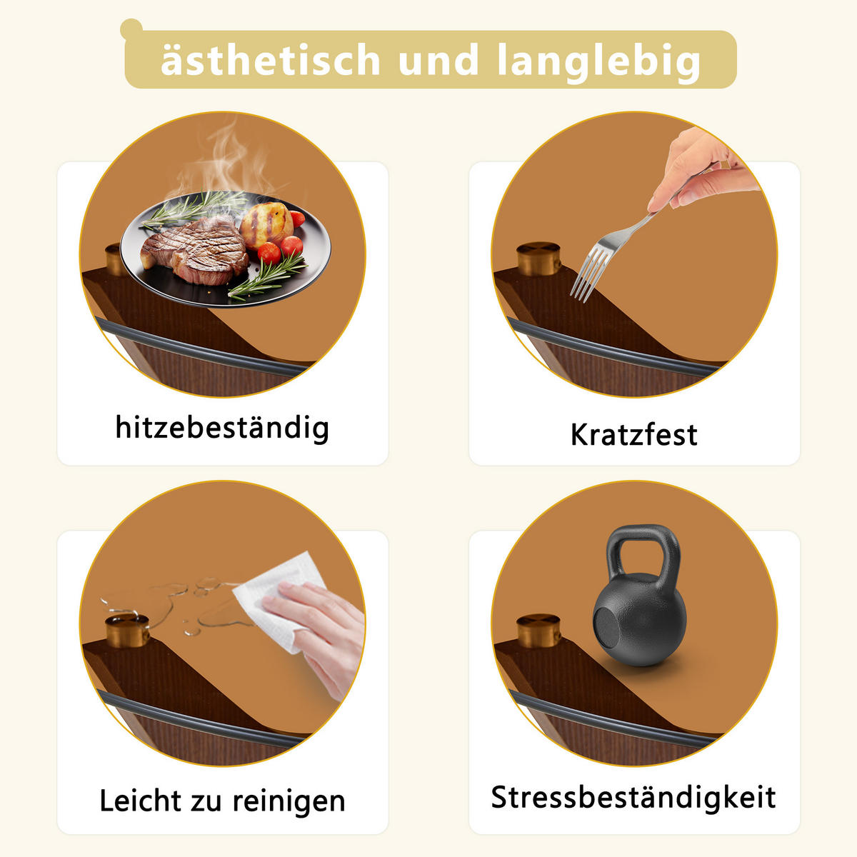 COUCHTISCH in Braun Runder Kaffeetisch für Wohnzimmer, Büro & Lounge, Hitze- & Kratzfest, 80/80/42.2 - Braun, Glas/Holzwerkstoff (80/80/42.2cm) - STILVORA