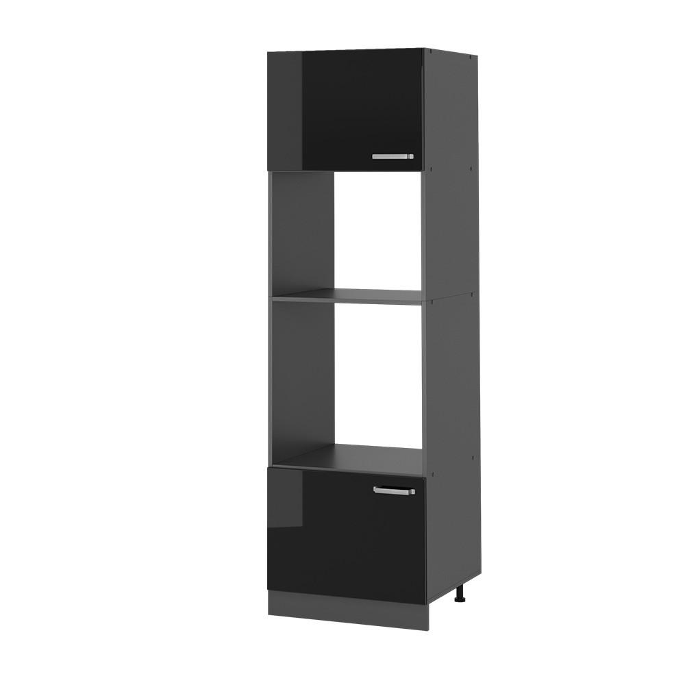 MIKROWELLENSCHRANK R-Line Schwarz Hochglanz 60 cm - Schwarz Hochglanz/Anthrazit, Holzwerkstoff (60/206.8/57.2cm) - Vicco
