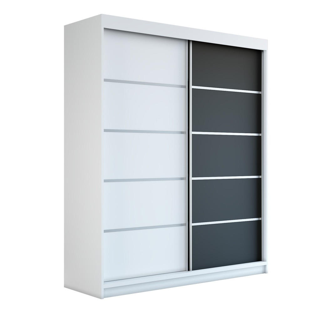 SCHWEBETÜRENSCHRANK 180 CM TREND Farbe: Weiß , weiß , shwarz - Schwarz/Weiß, Holzwerkstoff (180/215/59.5cm) - A&J MöbelLand